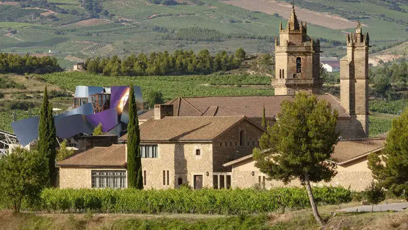 Landscape of wineries and church