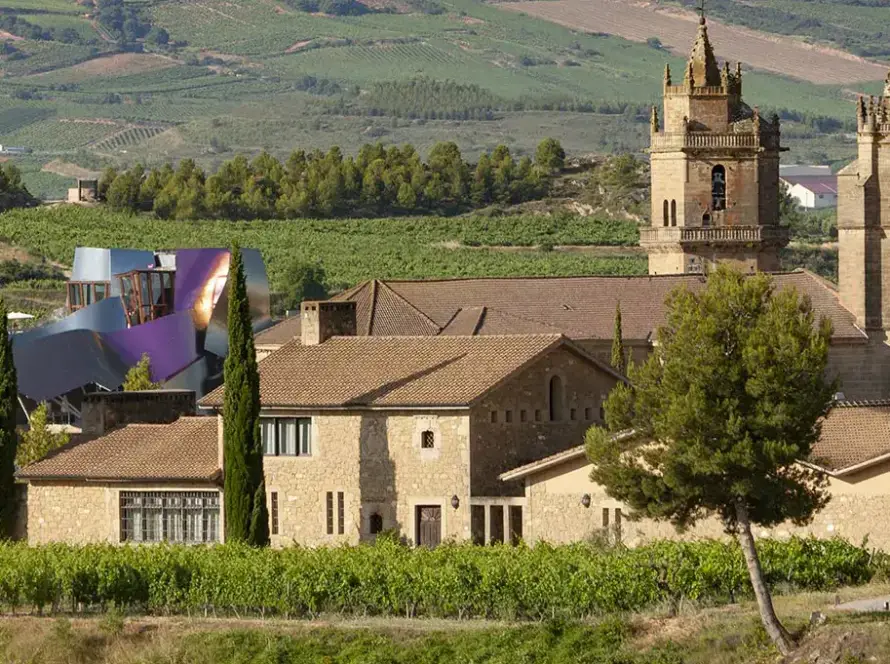 Landscape of wineries and church